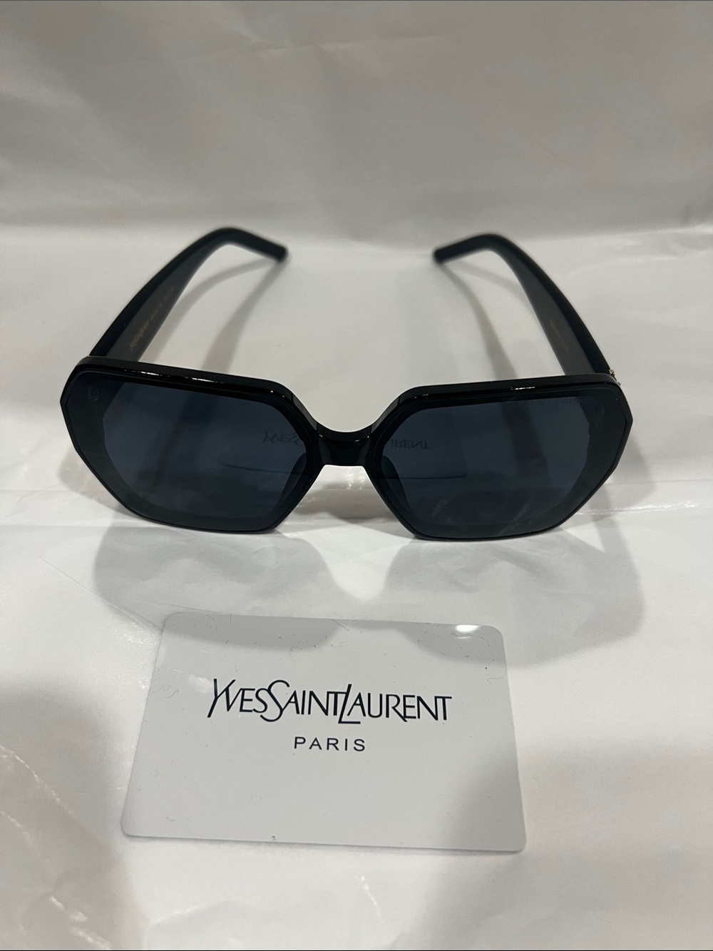 AUTH. Yves Saint Laurent Glossy Black Sunglasses with Gold YSL Accent
